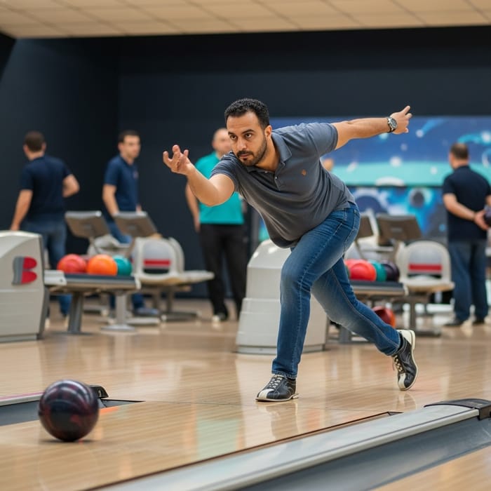 Intense Bowling Action by Middle-Eastern Male Player Intense Bowling Action by Middle-Eastern Male Player