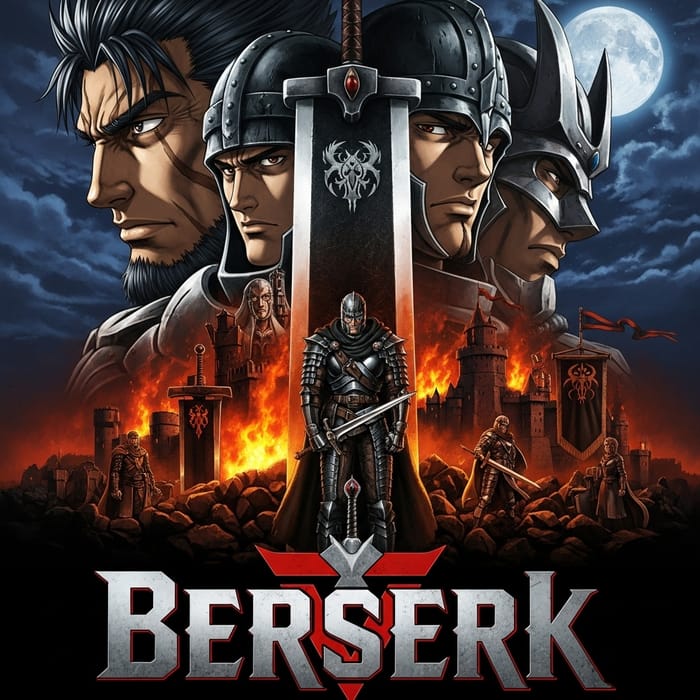 Berserk Anime Poster | Dark & Serious Style with Title Prominence Berserk Anime Poster | Dark & Serious Style with Title Prominence
