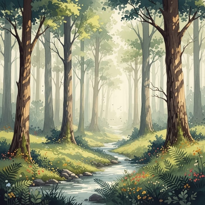Enchanting Forest Watercolor Scene | Captivating Nature Art Enchanting Forest Watercolor Scene | Captivating Nature Art
