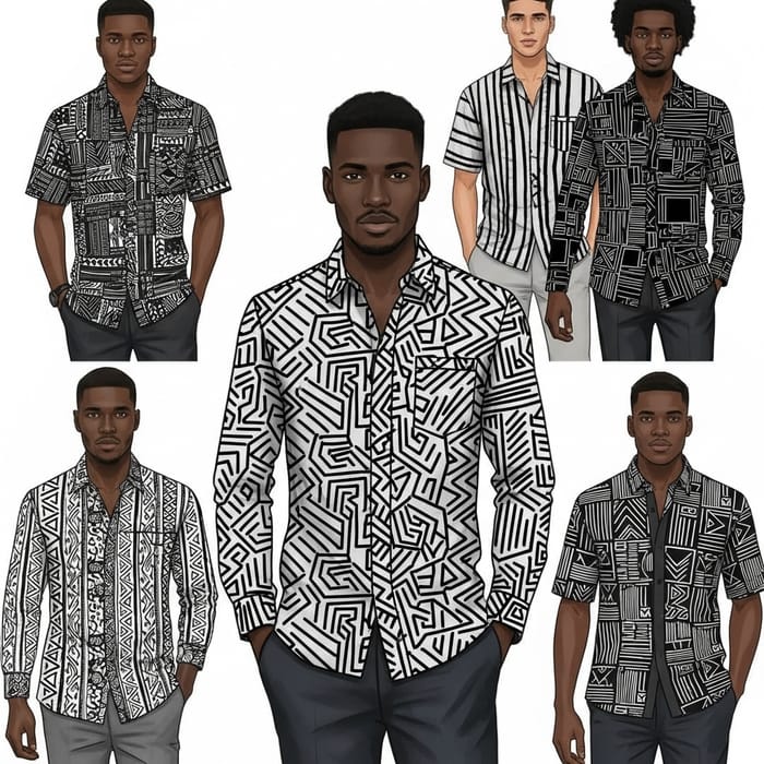 Trendy African Men's Shirt Designs with Unique Line Patterns Trendy African Men's Shirt Designs with Unique Line Patterns