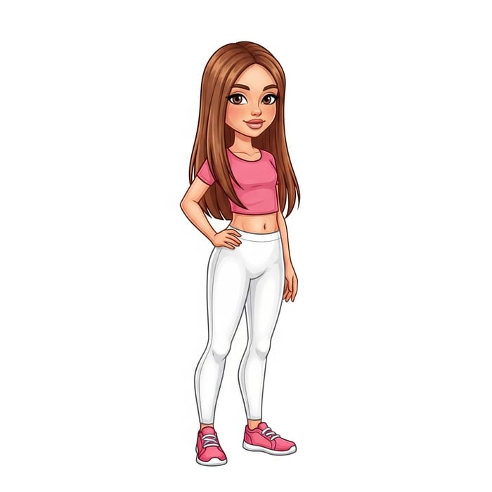 Young Caucasian Girl with Long Brown Hair and Pink Outfit