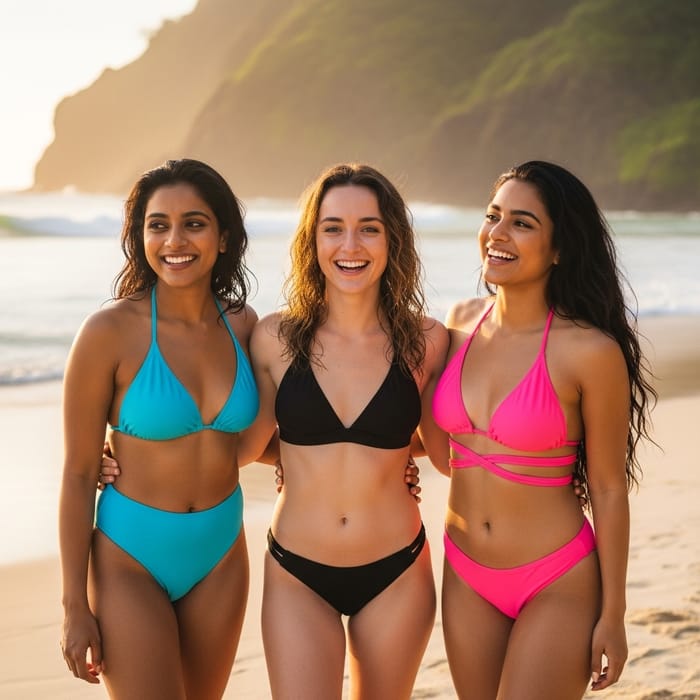 Diverse Beauty on Tropical Beach - Inspiring Body Positivity Diverse Beauty on Tropical Beach - Inspiring Body Positivity