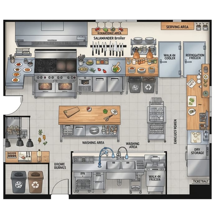Restaurant Kitchen Plan: Efficient Layout for Cooking, Prep & Service Restaurant Kitchen Plan: Efficient Layout for Cooking, Prep & Service