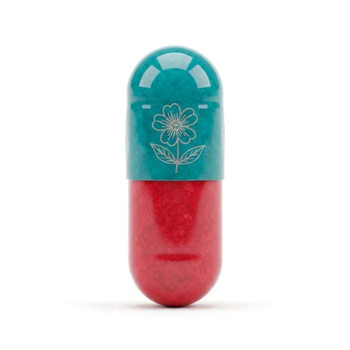 Vivaciously Colored Gelatine Capsule with Flower Detail