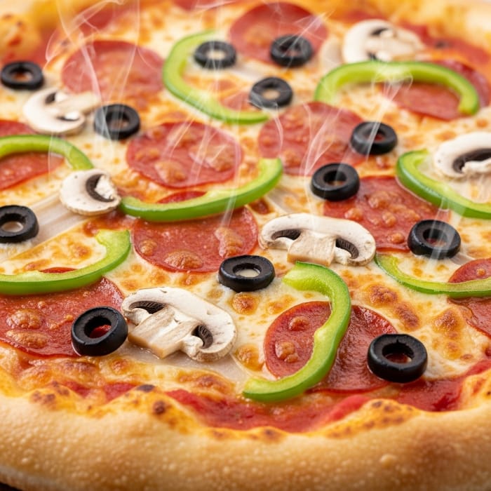 Mouthwatering Pizza with Bubbling Cheese & Colorful Toppings