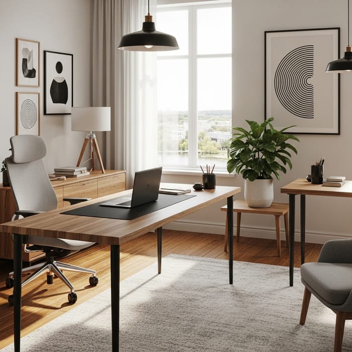 Minimalist Office Space with Natural Wood Desk and Ergonomic Chair | Office Space