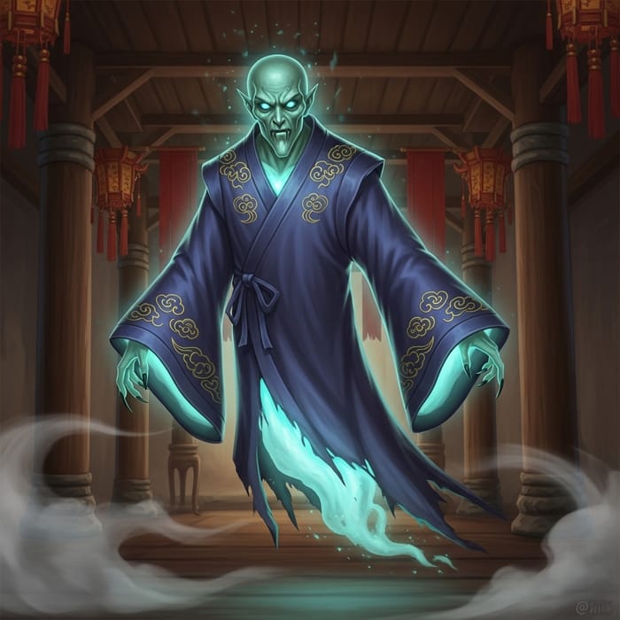 Ethereal Asian Folklore Ghost Illustration