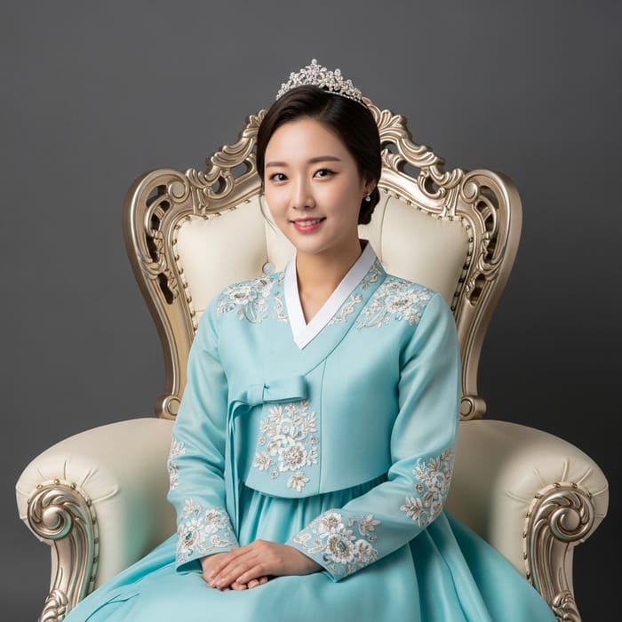 Captivating Young Korean Woman in Royal Blue Dress