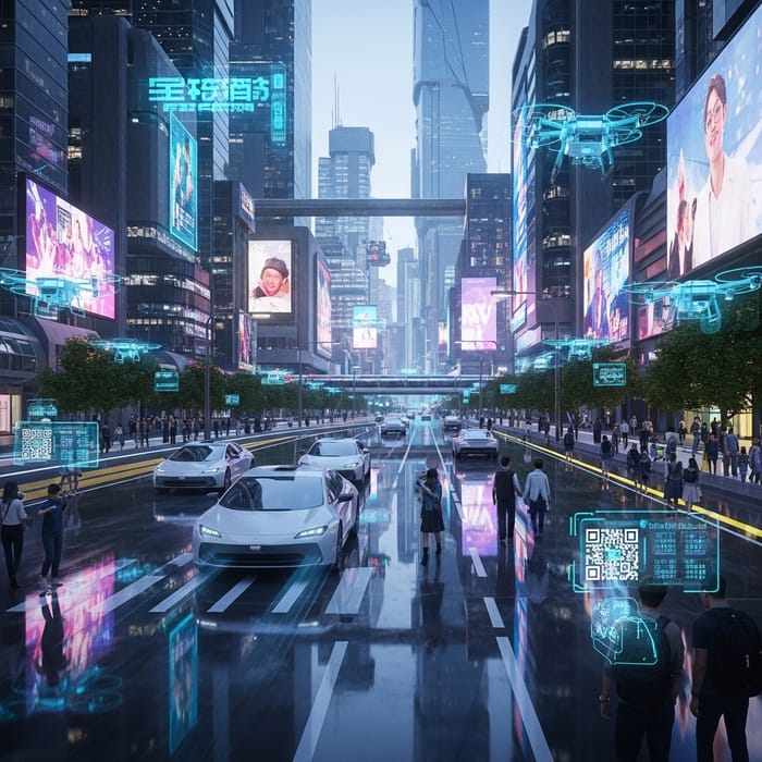Futuristic City Lights | Urban Landscape with Self-Driving Cars