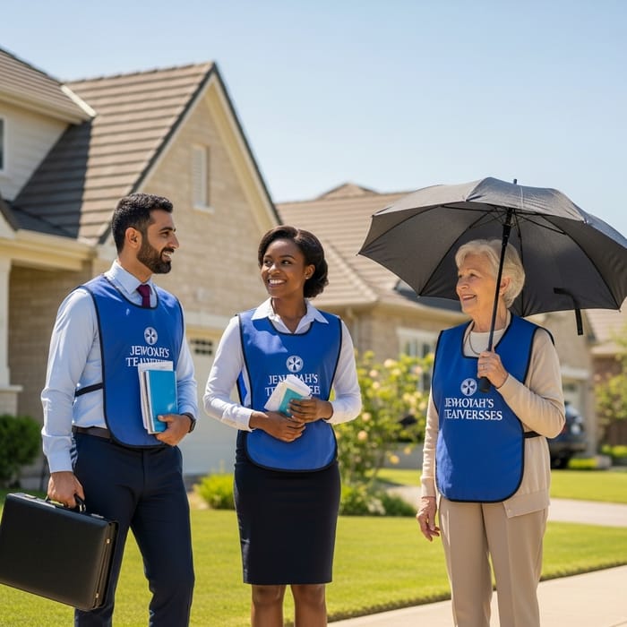 Jehovah's Witnesses Preaching with Diverse Group