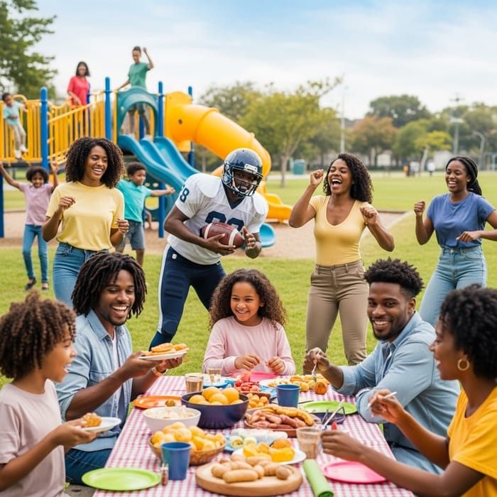 Lively Black Family Party in Park | Festive Outdoor Gathering