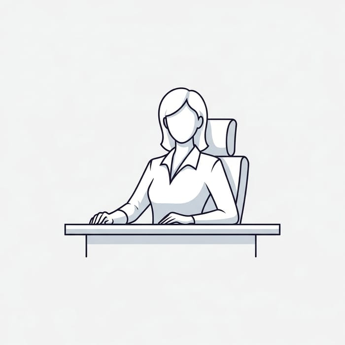 Minimalistic Design Vector Art white Woman Sitting Desk Logo Style