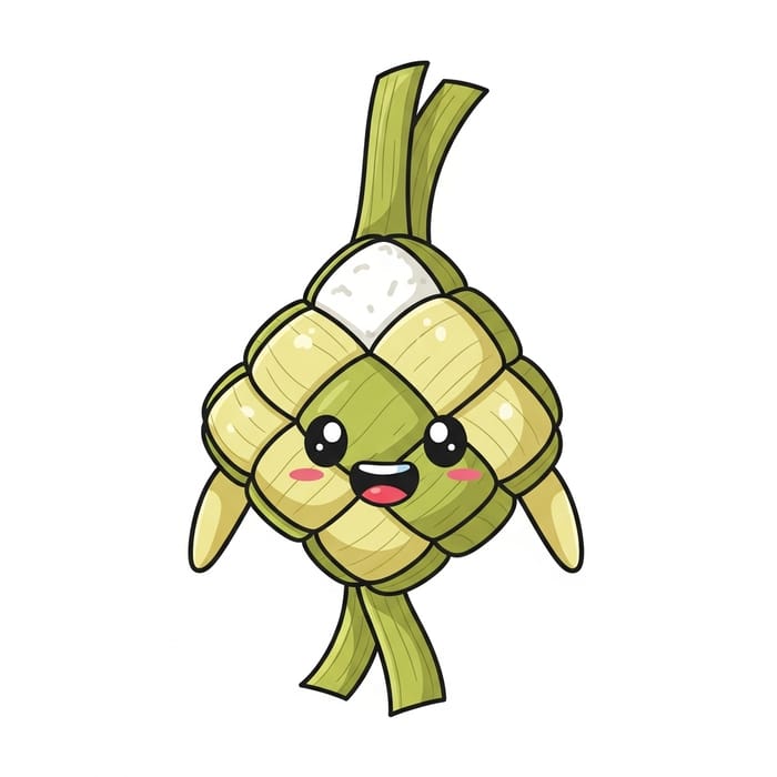Cute Ketupat Cartoon with Cheerful Face | Festive Indonesian Dish