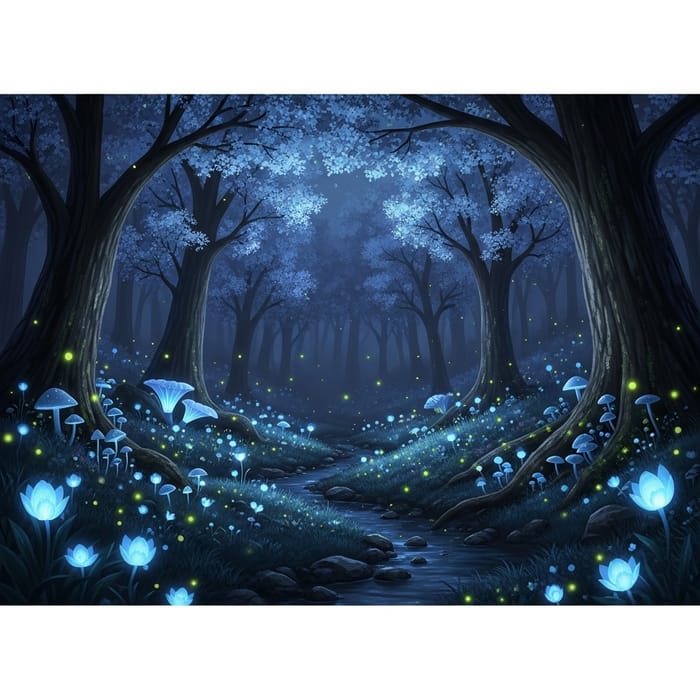 Magical Bioluminescent Forest Night