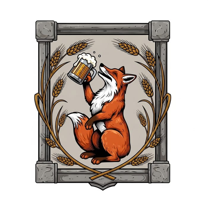 Craft Beer Brewery Coat of Arms with a Fox Enjoying a Brew Craft Beer Brewery Coat of Arms with a Fox Enjoying a Brew