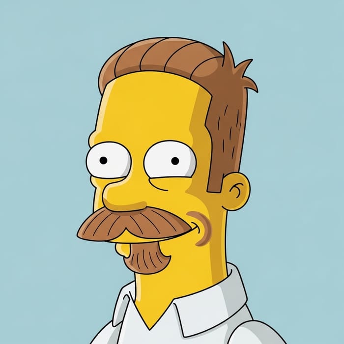 Blue-Eyed Man with Short Brown Hair | Simpsons-Style Character Illustration