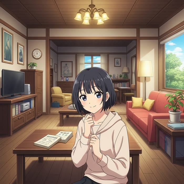 Stylish Anime Female in Modern Room | Original Illustration Stylish Anime Female in Modern Room | Original Illustration