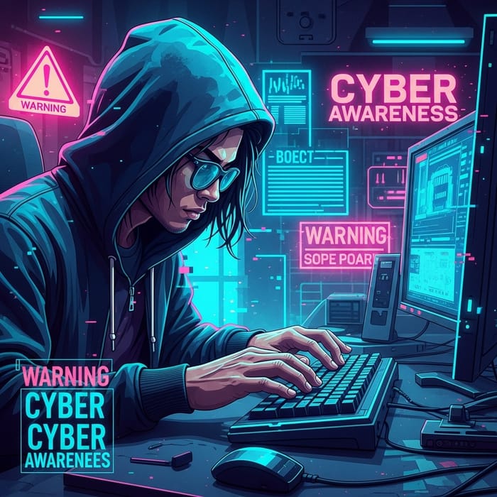 Neon Hacker Typing | Cyberpunk Digital Art - Cyber Awareness Neon Hacker Typing | Cyberpunk Digital Art - Cyber Awareness