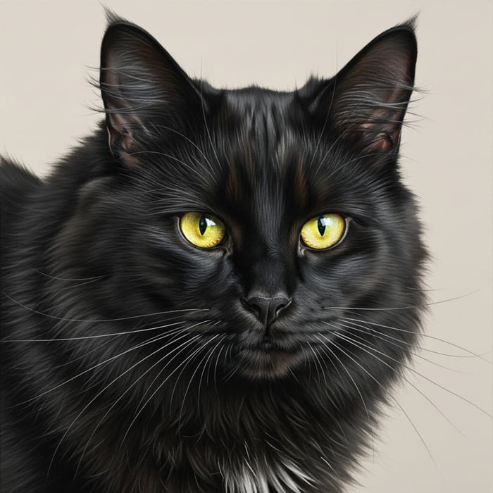 Majestic Black Cat with Piercing Yellow Eyes in Hyperrealistic Oil Painting