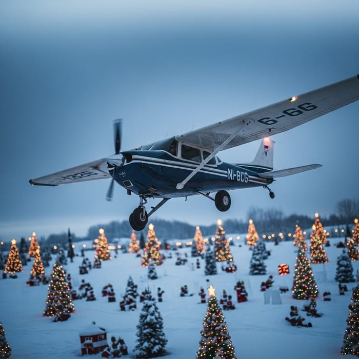 Vintage Cessna Plane Soaring Over Snowy Christmas Wonderland Vintage Cessna Plane Soaring Over Snowy Christmas Wonderland
