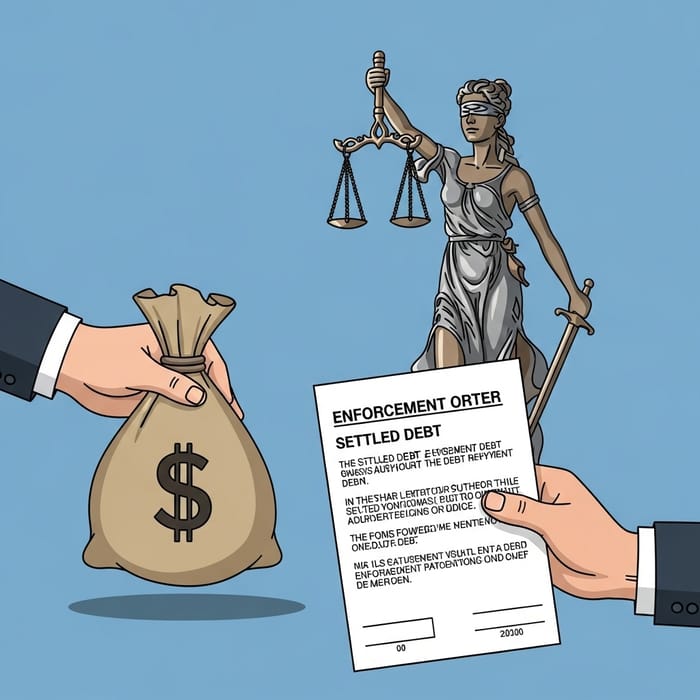 Debt Repayment with Justice - Financial Settlement Illustration Debt Repayment with Justice - Financial Settlement Illustration