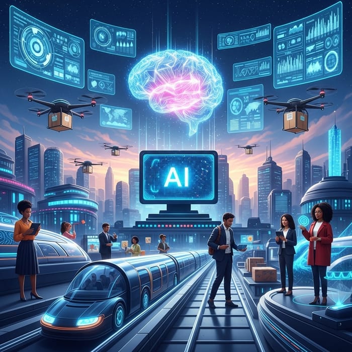 Future Intelligence in Futuristic Cityscape | Advanced AI, High-Tech Devices