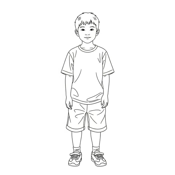 Black and White Sketch of 8-Year-Old Asian Boy Black and White Sketch of 8-Year-Old Asian Boy