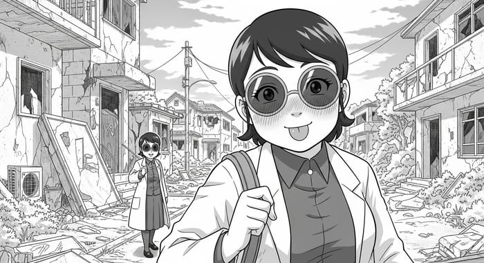 Monochrome Urban Post-Apocalyptic Anime Girl Scientist | 90s Artstyle Monochrome Urban Post-Apocalyptic Anime Girl Scientist | 90s Artstyle