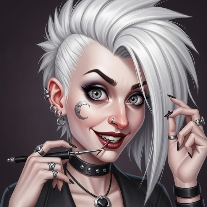 Beautiful Fantasy Goth Woman with Punk White Hair