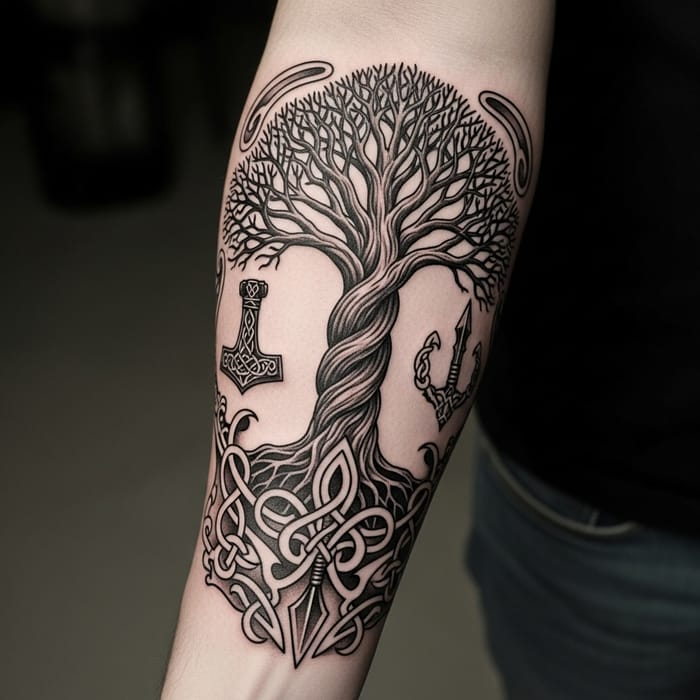 Epic Nordic Tattoo Design for Forearm