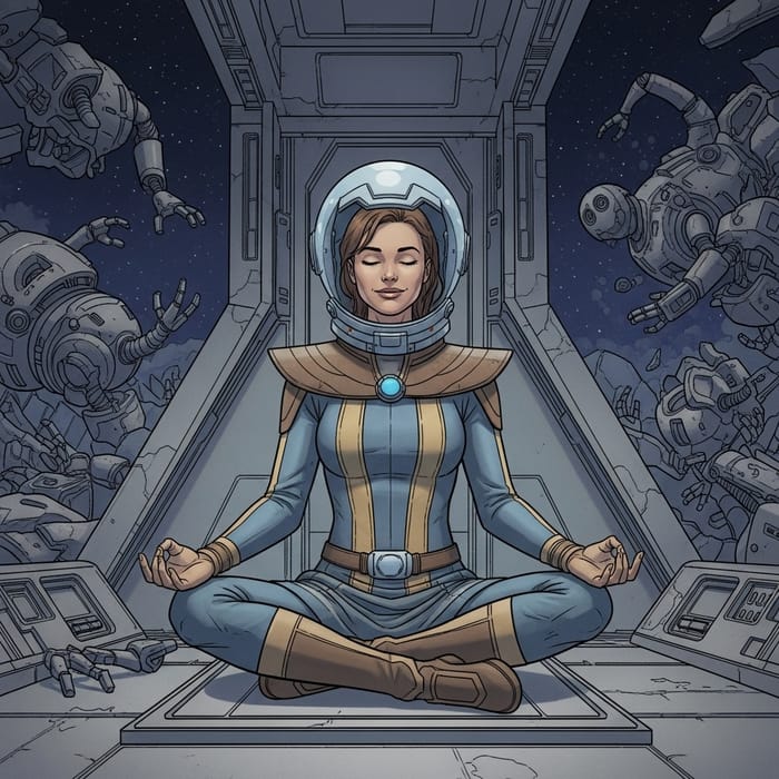 Cosmic Meditation: Future Woman in Spaceship Temple