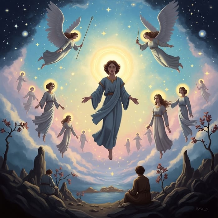Ethereal Beings in Celestial Cosmos | Surreal Fantasy Painting