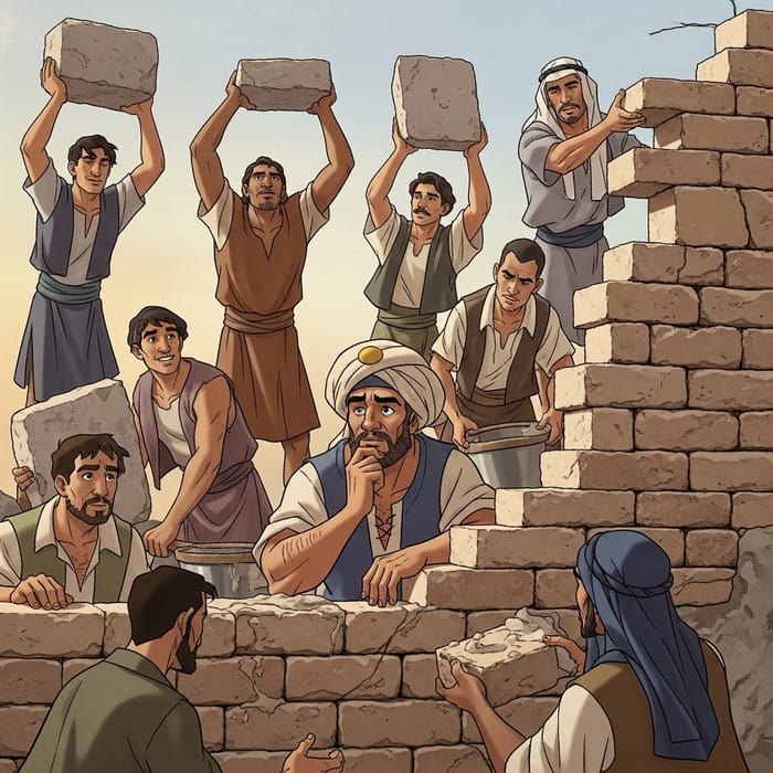 Nehemiah & Diverse Men Rebuild Wall - Animation Scene