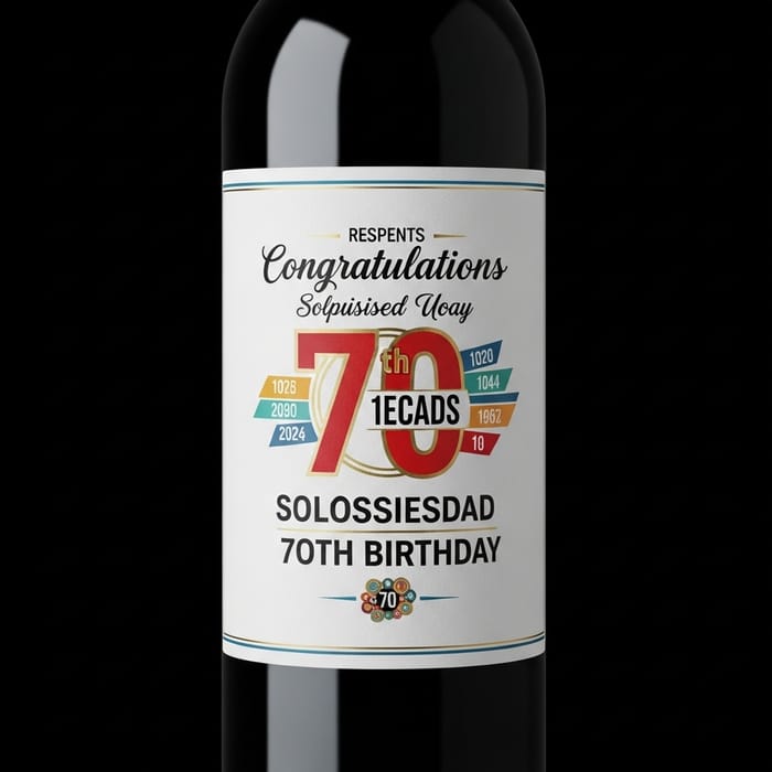Create Elegant 70th Birthday Wine Label for Men with Beautiful Words Create Elegant 70th Birthday Wine Label for Men with Beautiful Words