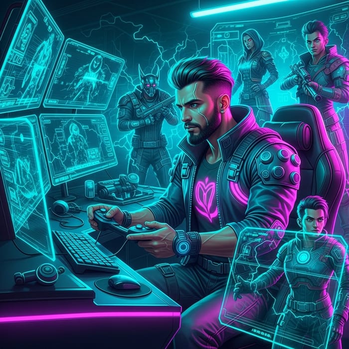 Ajju Bhai Cyberpunk Style in Neon Gaming Room