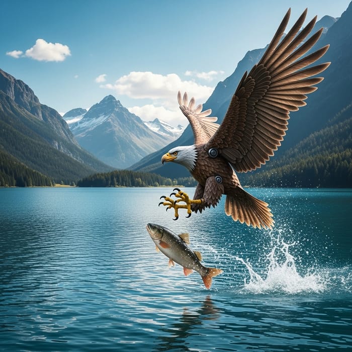 Breathtaking Robotic Eagle Catching Fish - Mystic Lake Scene