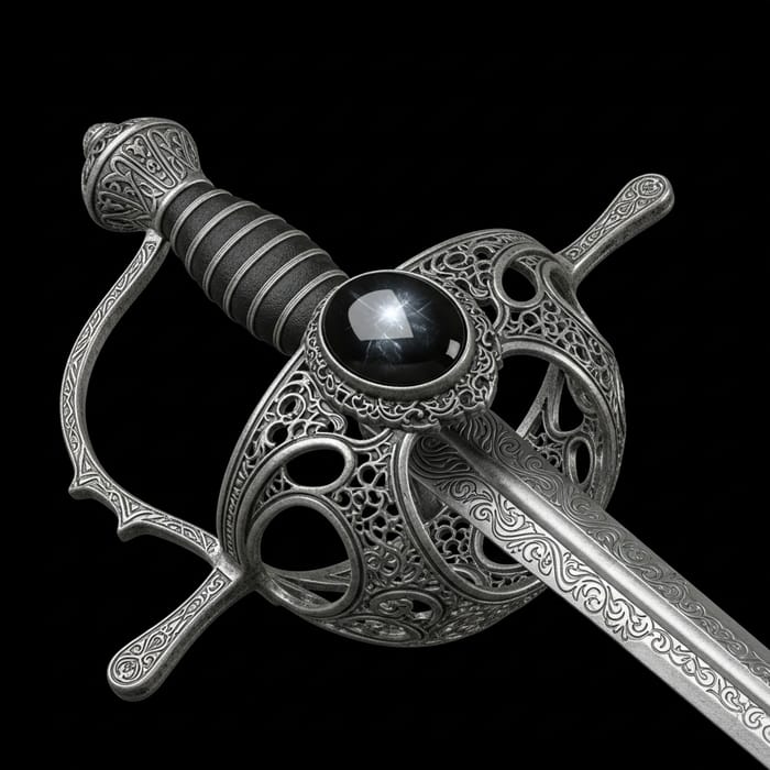 Cursed Rapier: Elegance and Danger in Metallic Grey Cursed Rapier: Elegance and Danger in Metallic Grey