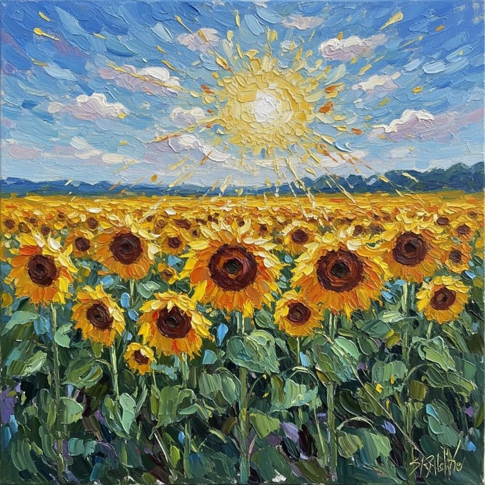 Sunflower Field in Impressionism Style
