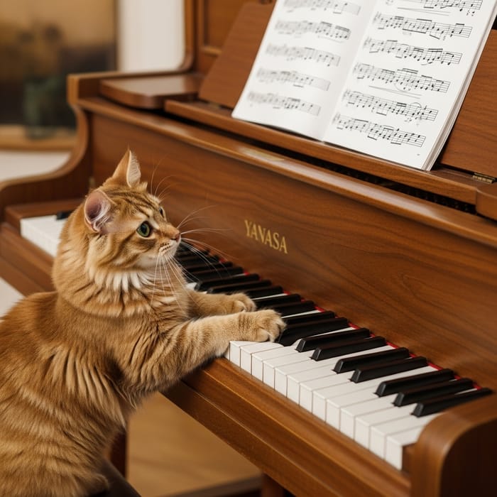 Clever Cat Tickling the Ivories - Adorable Musical Moment