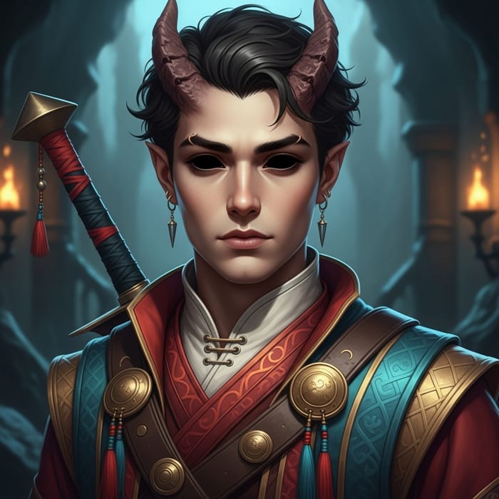 Young Tiefling Man | Black Eyes & Cultural Style
