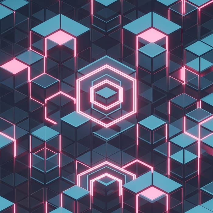 Neon Blockchain Network: Geometric Shapes & Secure Chains