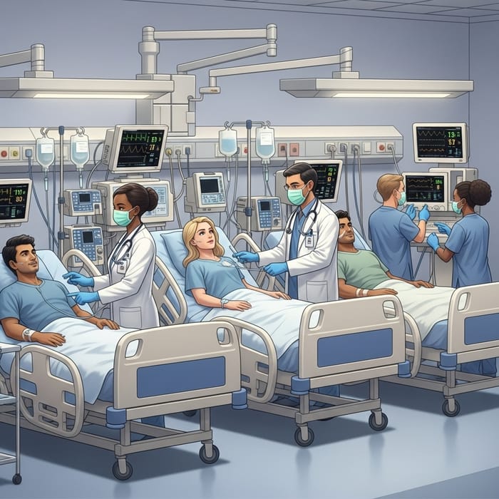 Diverse Medical Professionals in Intensive Care Unit Scene