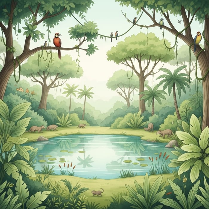 Serenity of Jungle Oasis Watercolor Serenity of Jungle Oasis Watercolor
