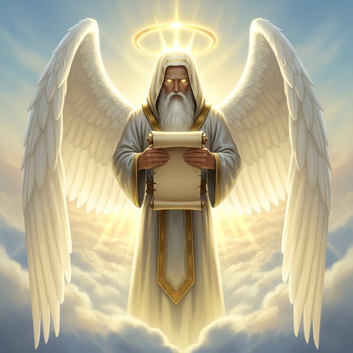Angel Gibrael: Glowing Celestial Figure with Infinite Wisdom
