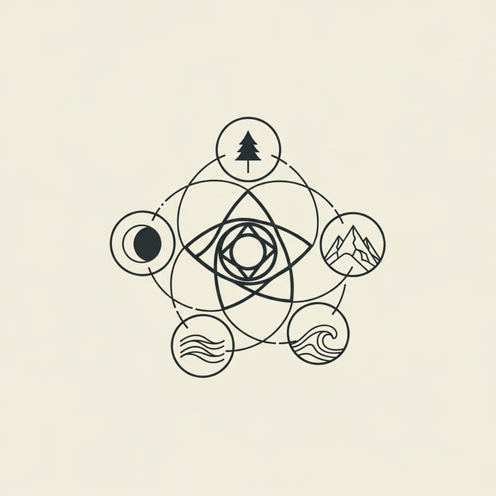Intricate Logo Design: Five Symbols Organized Harmoniously Intricate Logo Design: Five Symbols Organized Harmoniously