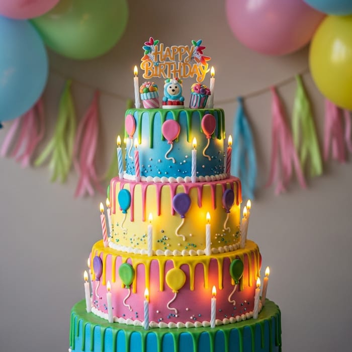 Vibrant Birthday Cake with Colorful Decorations Vibrant Birthday Cake with Colorful Decorations