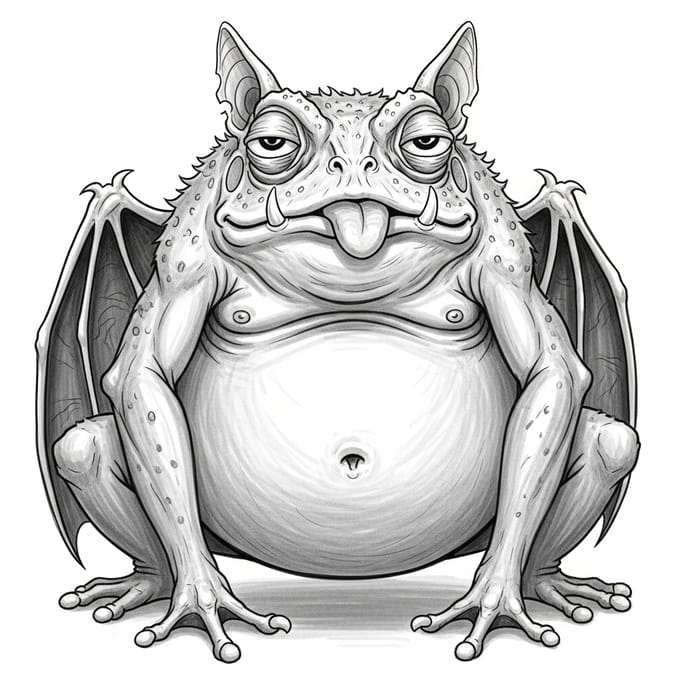 Peculiar Squat Humanoid Monster with Toad-like Head and Bat Fur