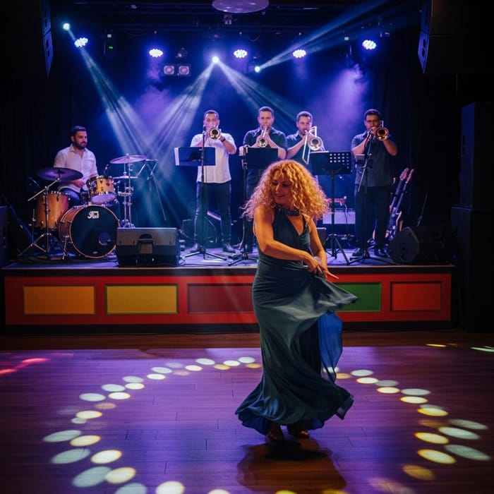 Salsa Dancing at Vibrant Nightclub with Live Band | Golden Blond Woman Salsa Dancing at Vibrant Nightclub with Live Band | Golden Blond Woman