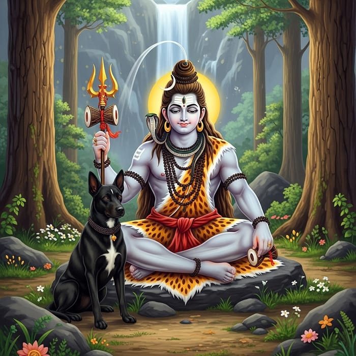 Kaal Bhairav Shiva Avatar with Serene Black Canine