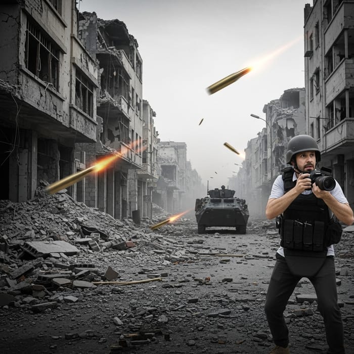 Courageous Journalist in War Zone | Monochrome Street Photography Courageous Journalist in War Zone | Monochrome Street Photography